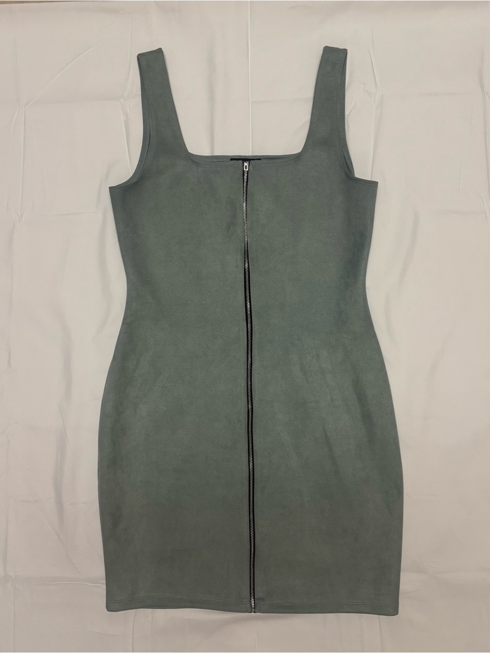 Source Unknown Sleeveless Front-Zip Mini Dress in Sage Green
